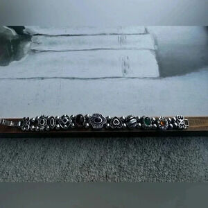 925 Sterling Silver Mixed Gemstone Slide Charm Bracelet